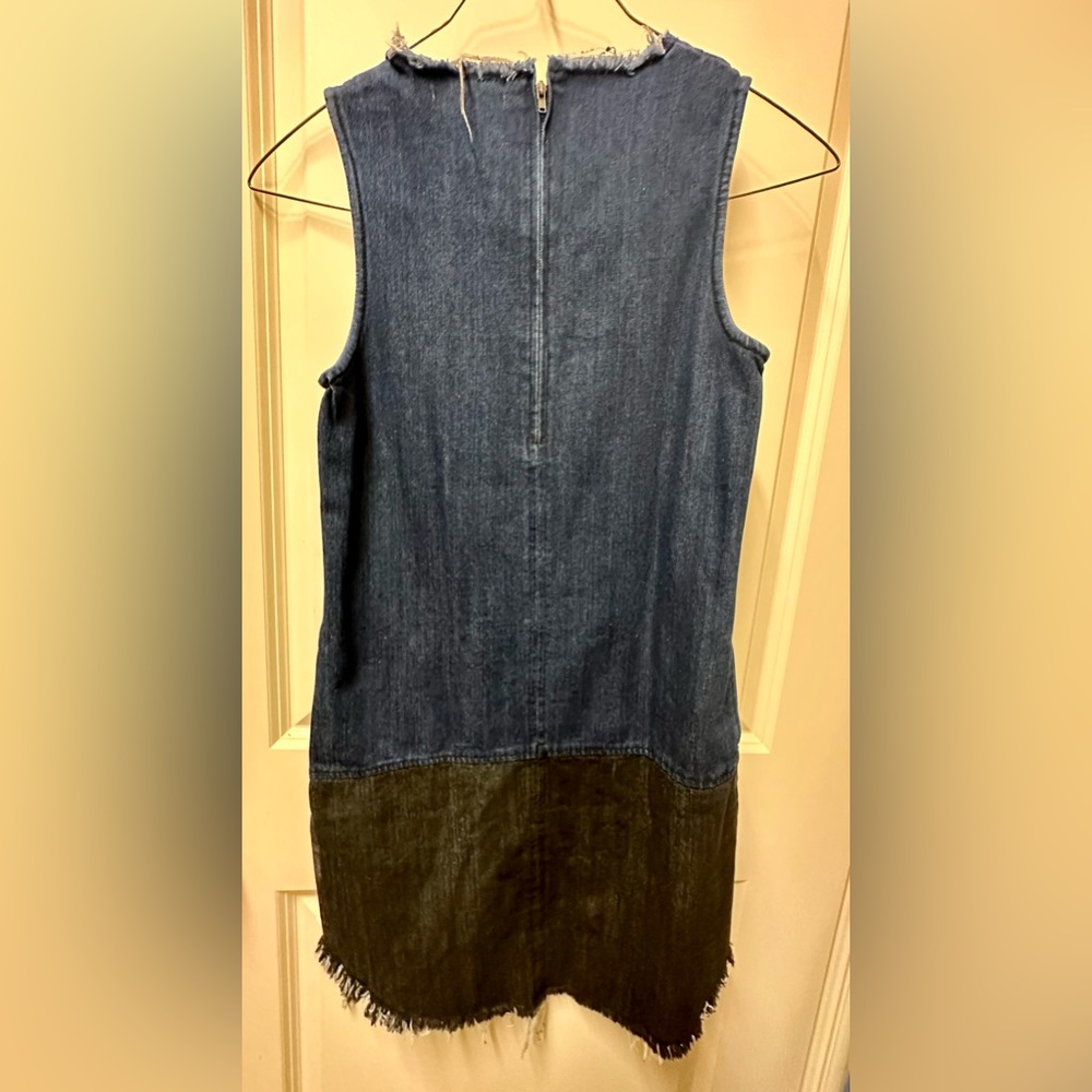 Size Small Colorblock Frayed Denim Dress - Picture 8 of 9